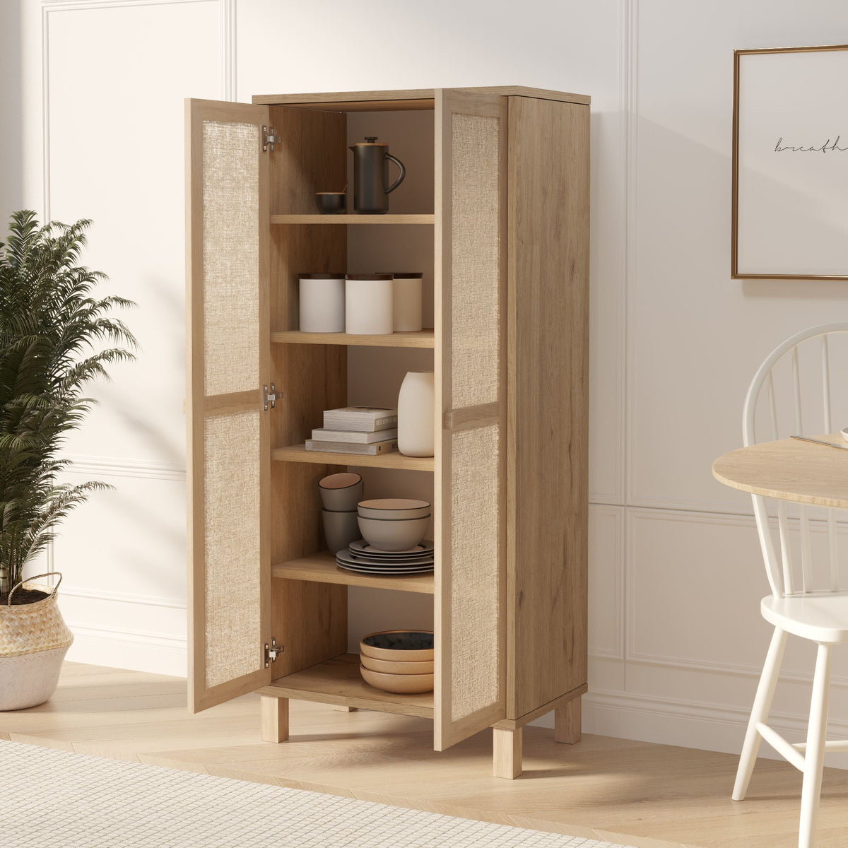 Στήλη Αποθήκευσης Antiparos Με Rattan Δρυς 60x35x133.6 εκ.