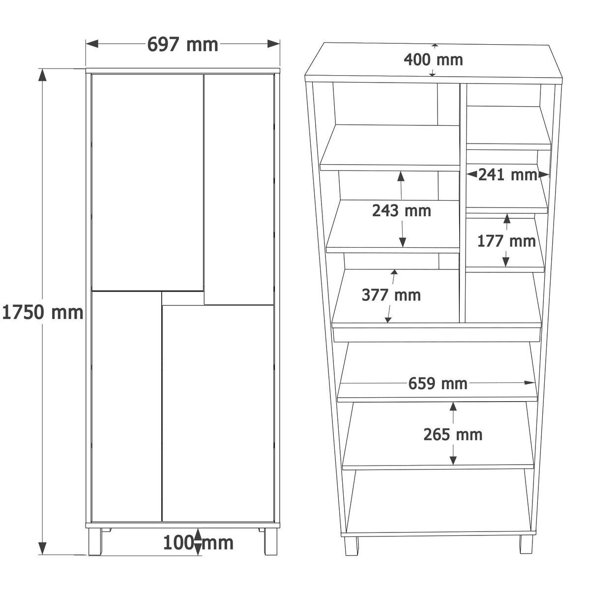 Στήλη Αποθήκευσης Sigri Λευκό - Δρυς - Γκρι 69.7x40x175 εκ. Μελαμίνης