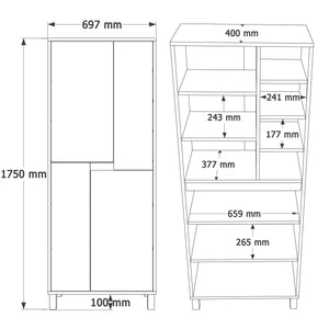 Στήλη Αποθήκευσης Sigri Λευκό - Δρυς - Γκρι 69.7x40x175 εκ. Μελαμίνης