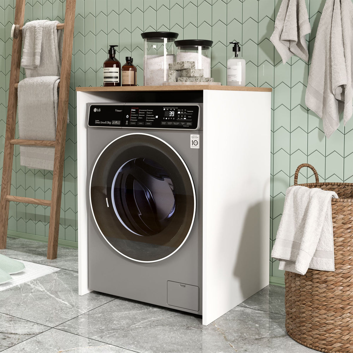 Ντουλάπι Πλυντηρίου Sigri Λευκό - Δρυς 65.8x60x91.8 εκ. Μελαμίνης