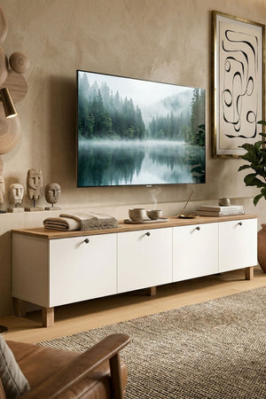 Έπιπλο Τηλεόρασης Sigri Λευκό - Δρυς 180x34.1x45.6 εκ. Μελαμίνης - Pakobazaar