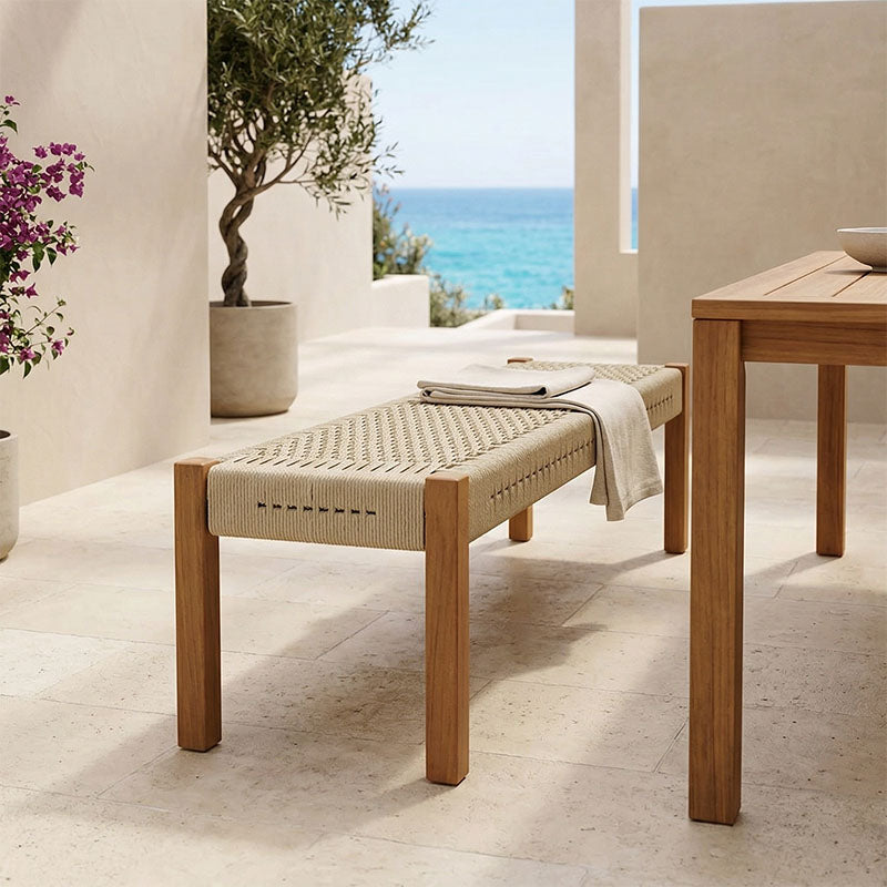 Παγκάκι Uma  teak ξύλο και pe σχοινί σε φυσική απόχρωση 120x45x40εκ - Pakobazaar