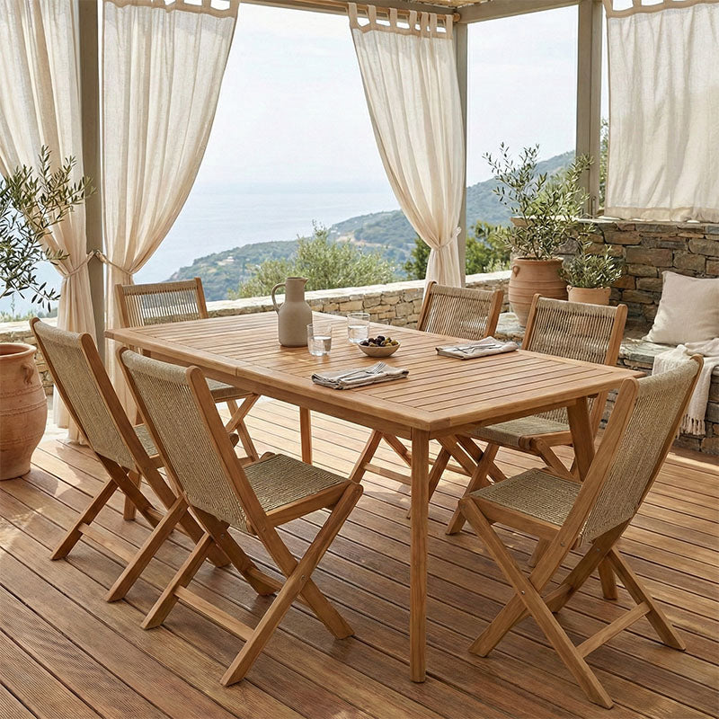 Τραπεζαρία 7 τεμ. Banou-Pino  teak ξύλο σε φυσική απόχρωση 180/240x100x75εκ - Pakobazaar