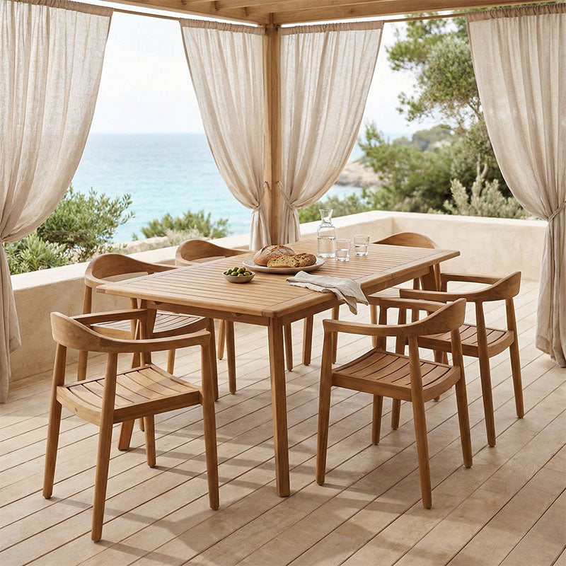 Τραπεζαρία 9 τεμ. Ganny-Pino  teak ξύλο σε φυσική απόχρωση 180/240x100x75εκ - Pakobazaar