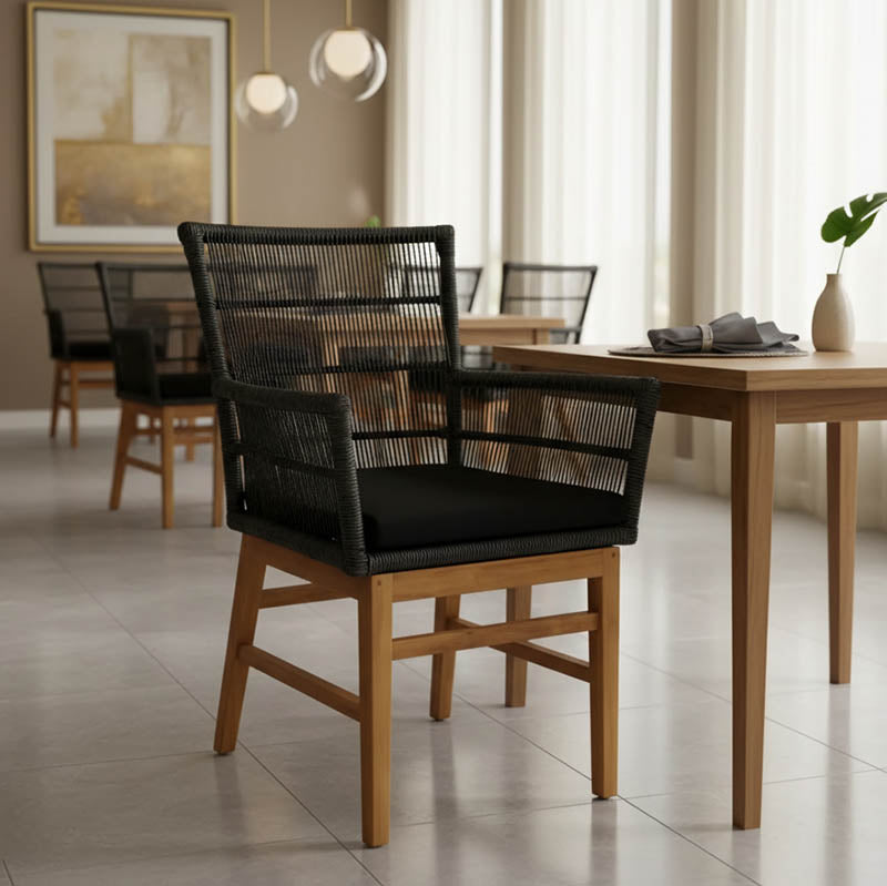 Πολυθρόνα Inca  teak ξύλο και συνθετικό σχοινί σε φυσική-μαύρη απόχρωση με μαξιλάρι 60x61x90εκ - Image 3