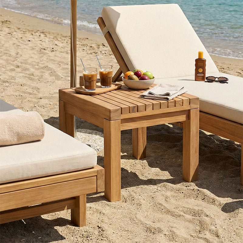 Τραπεζάκι ξαπλώστρας Poly  teak ξύλο σε φυσική απόχρωση 35x35x30εκ - Pakobazaar