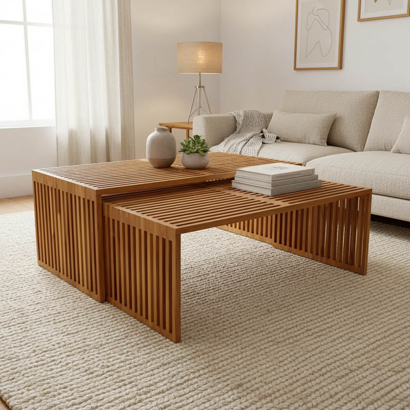 Τραπέζι Tinnie  σετ 2τεμ teak ξύλο σε φυσική απόχρωση - Pakobazaar