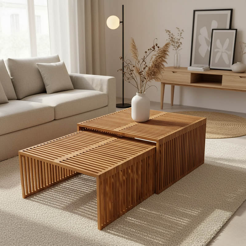Τραπέζι Tinnie I  σετ 2τεμ teak ξύλο σε φυσική απόχρωση - Pakobazaar