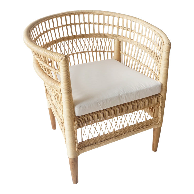 Πολυθρόνα Necorian paakoworld teak ξύλο με pe rattan σε φυσική απόχρωση και λευκό μαξιλάρι 80x70x87εκ - Pakobazaar