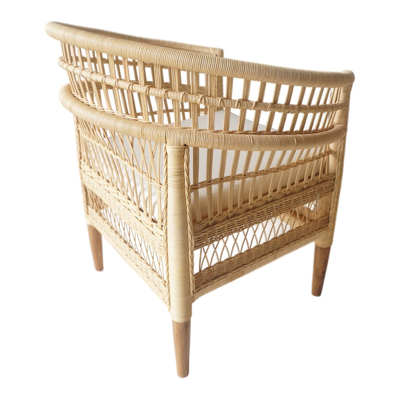 Πολυθρόνα Necorian paakoworld teak ξύλο με pe rattan σε φυσική απόχρωση και λευκό μαξιλάρι 80x70x87εκ - Pakobazaar