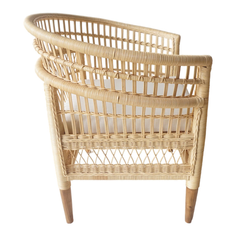 Πολυθρόνα Necorian paakoworld teak ξύλο με pe rattan σε φυσική απόχρωση και λευκό μαξιλάρι 80x70x87εκ - Pakobazaar