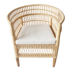 Πολυθρόνα Necorian paakoworld teak ξύλο με pe rattan σε φυσική απόχρωση και λευκό μαξιλάρι 80x70x87εκ - Pakobazaar