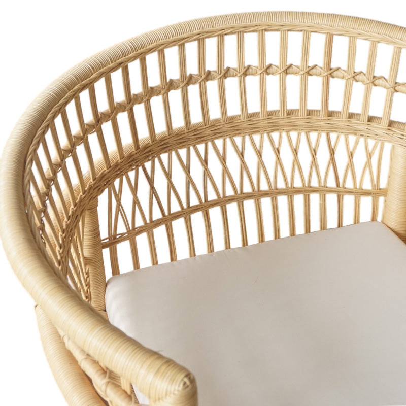 Πολυθρόνα Necorian paakoworld teak ξύλο με pe rattan σε φυσική απόχρωση και λευκό μαξιλάρι 80x70x87εκ - Pakobazaar