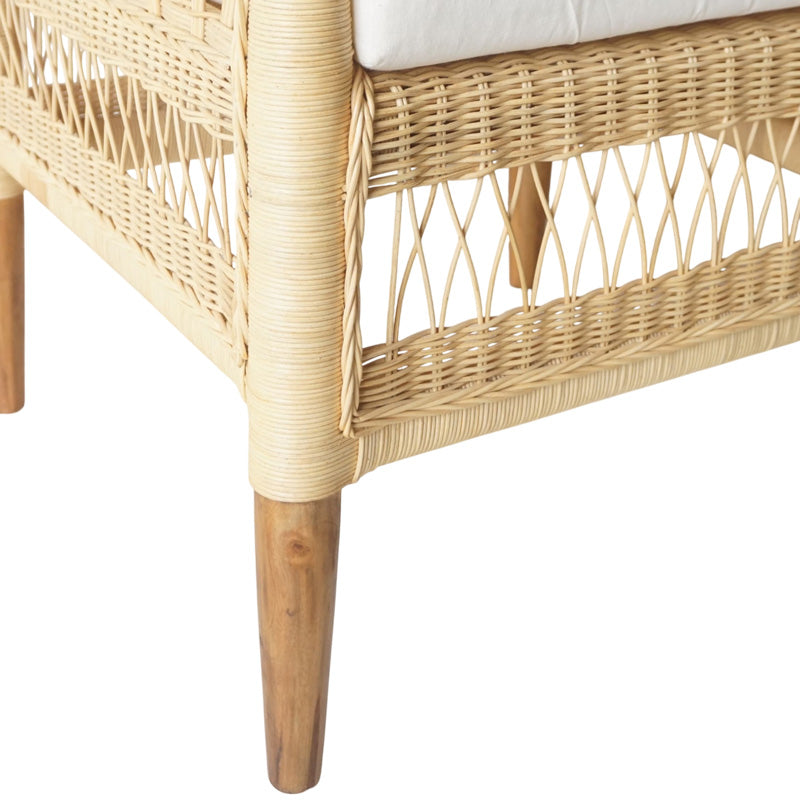 Πολυθρόνα Necorian paakoworld teak ξύλο με pe rattan σε φυσική απόχρωση και λευκό μαξιλάρι 80x70x87εκ - Pakobazaar