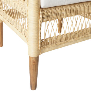 Πολυθρόνα Necorian paakoworld teak ξύλο με pe rattan σε φυσική απόχρωση και λευκό μαξιλάρι 80x70x87εκ - Pakobazaar