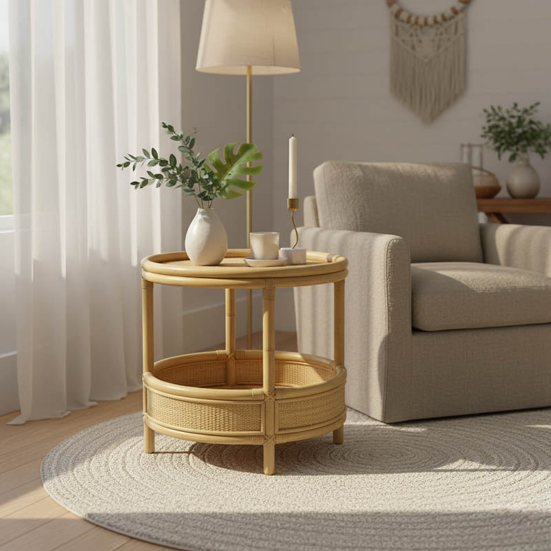 Βοηθητικό τραπέζι Moody  pe rattan σε φυσική απόχρωση Φ55x51εκ - Image 1