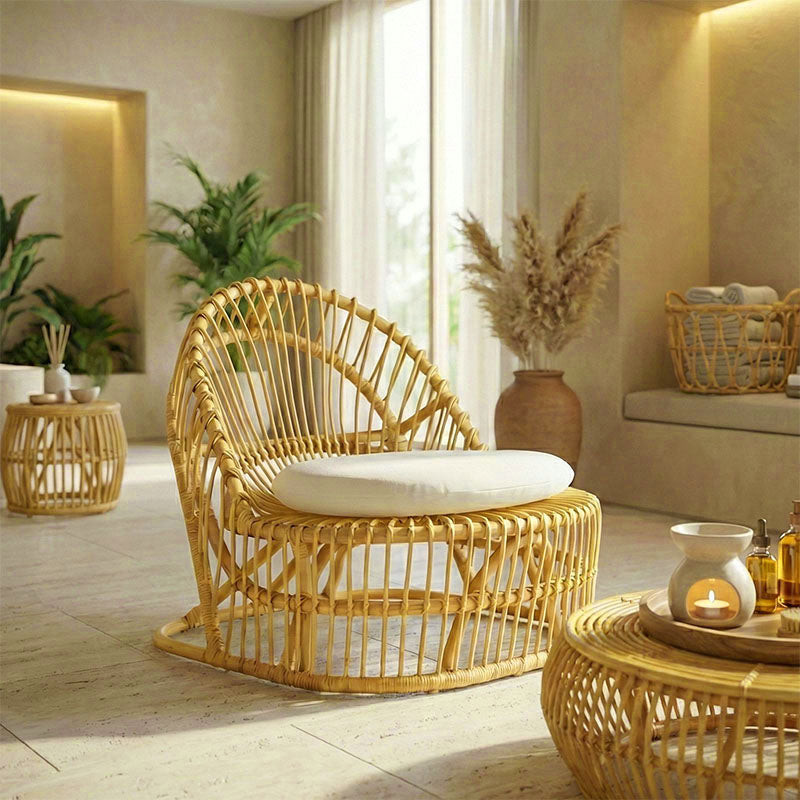 Πολυθρόνα Tromso  pe rattan σε φυσική απόχρωση με εκρού χρώμα μαξιλάρι 80x85x98εκ - Pakobazaar