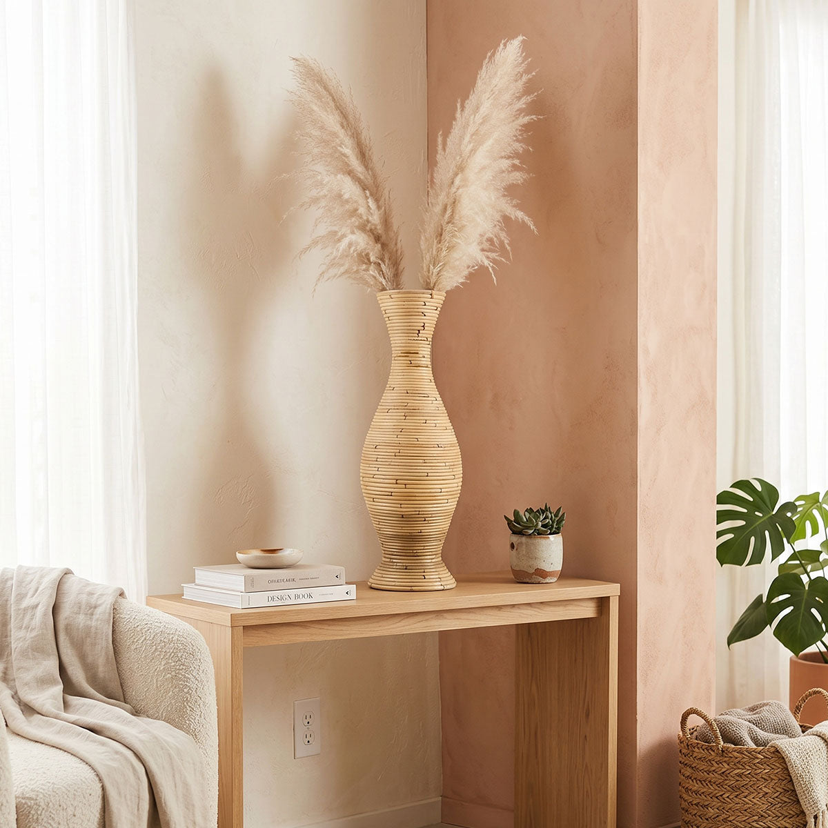 Βάζο Virnia Inart pe rattan σε φυσική απόχρωση Φ40x70εκ - Pakobazaar