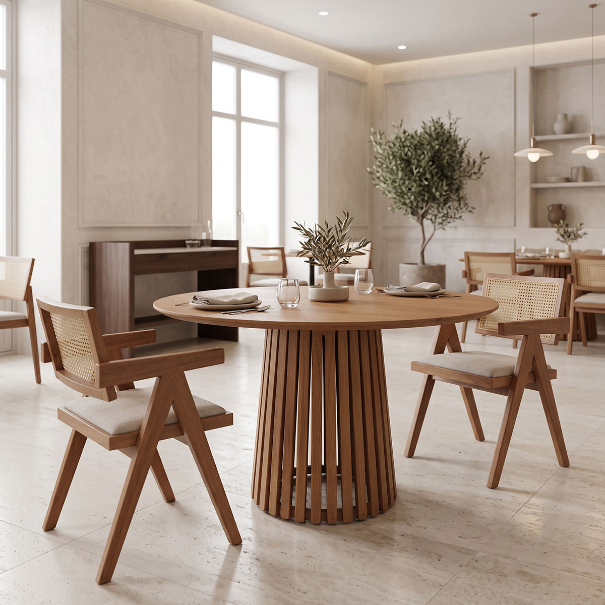 Τραπέζι Kenda I  mindi ξύλο σε φυσική απόχρωση Φ150x75εκ - Pakobazaar
