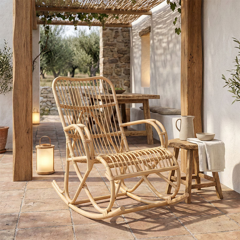 Κουνιστή πολυθρόνα Cormeny  rattan σε φυσική απόχρωση 68x109x103εκ - Image 2