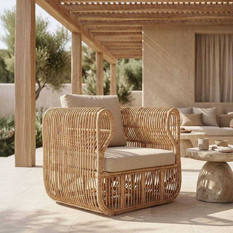 Πολυθρόνα Fajole  rattan σε φυσική απόχρωση με μπεζ μαξιλάρι 83x92x82εκ - Pakobazaar