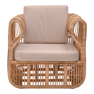 Πολυθρόνα Fajole  rattan σε φυσική απόχρωση με μπεζ μαξιλάρι 83x92x82εκ - Pakobazaar