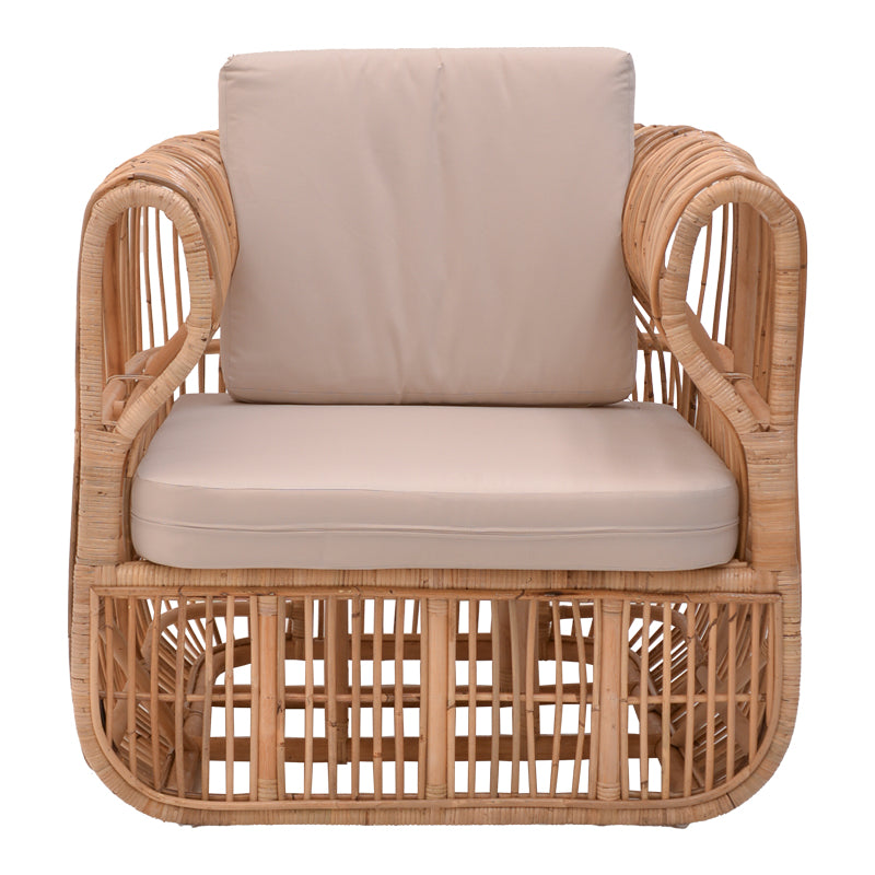 Πολυθρόνα Fajole  rattan σε φυσική απόχρωση με μπεζ μαξιλάρι 83x92x82εκ - Pakobazaar