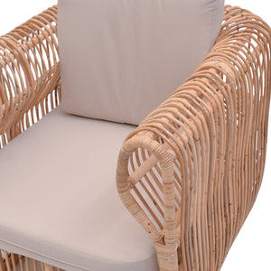 Πολυθρόνα Fajole  rattan σε φυσική απόχρωση με μπεζ μαξιλάρι 83x92x82εκ - Pakobazaar