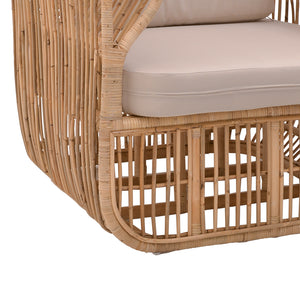 Πολυθρόνα Fajole  rattan σε φυσική απόχρωση με μπεζ μαξιλάρι 83x92x82εκ - Pakobazaar