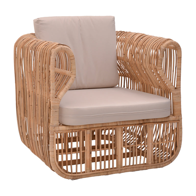 Πολυθρόνα Fajole  rattan σε φυσική απόχρωση με μπεζ μαξιλάρι 83x92x82εκ - Pakobazaar