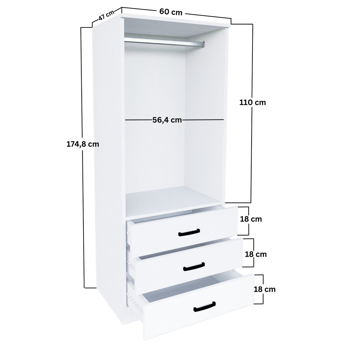 Ντουλάπα Nydri Ματ Λευκό 60x47x174.8 εκ. Μελαμίνης