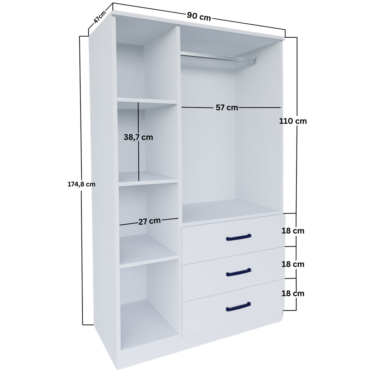 Ντουλάπα Nydri Ματ Λευκό 90x47x174.8 εκ. Μελαμίνης