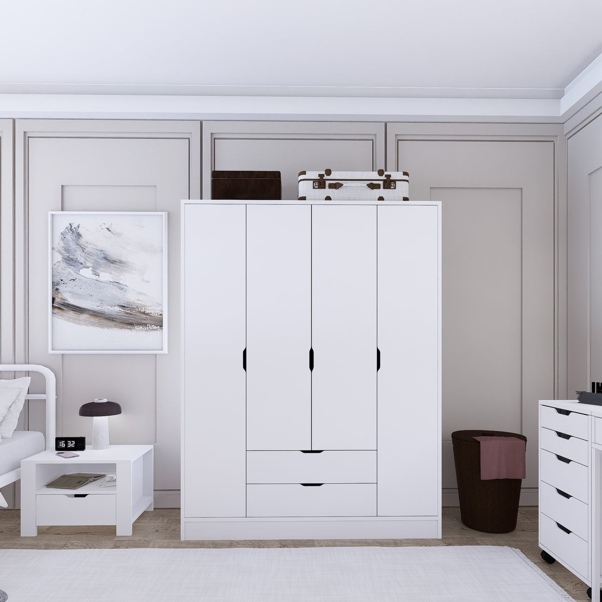 Ντουλάπα Aigina Ματ Λευκό 140x45x182 εκ. Μελαμίνης
