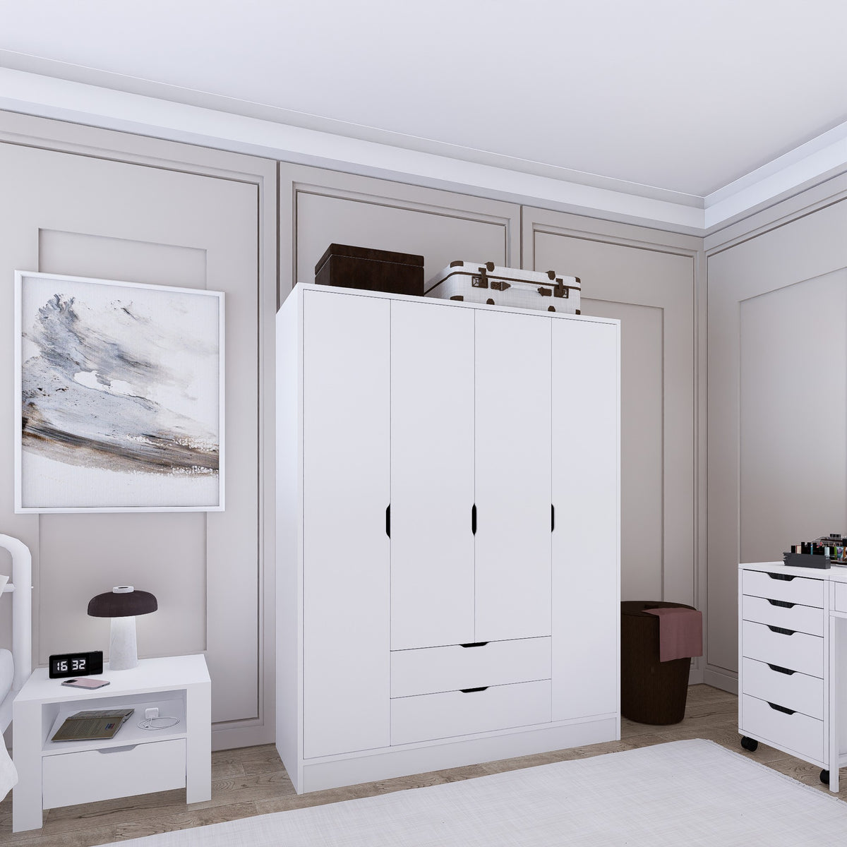 Ντουλάπα Aigina Ματ Λευκό 140x45x182 εκ. Μελαμίνης