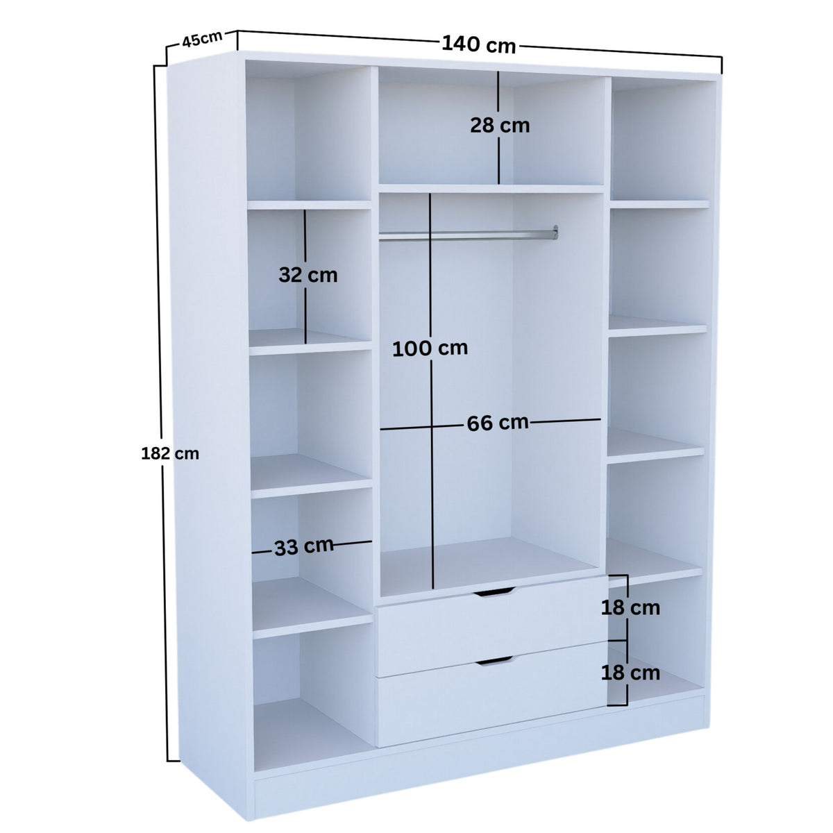 Ντουλάπα Aigina Ματ Λευκό 140x45x182 εκ. Μελαμίνης
