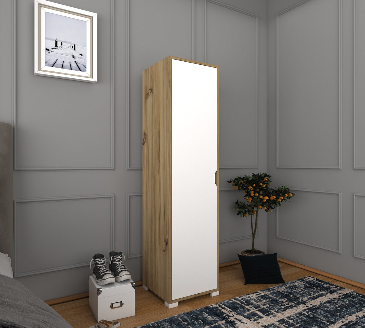 Ντουλάπα Frini Ανοιχτό Καρυδί - Λευκό 40x45x183 εκ. Μελαμίνης