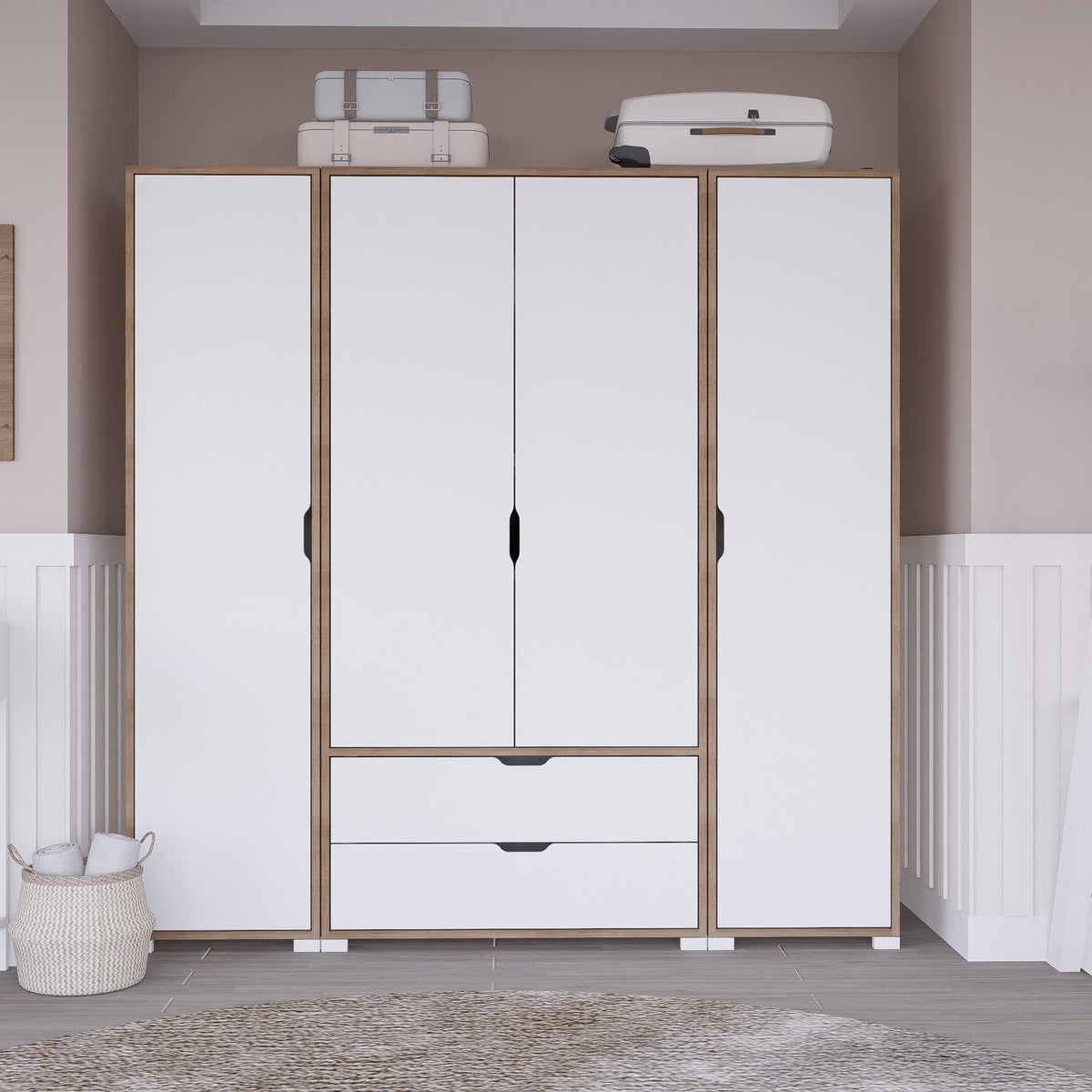 Ντουλάπα Komilio Ανοιχτό Καρυδί - Λευκό 170x45x183 εκ. Μελαμίνης