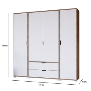 Ντουλάπα Komilio Ανοιχτό Καρυδί - Λευκό 170x45x183 εκ. Μελαμίνης