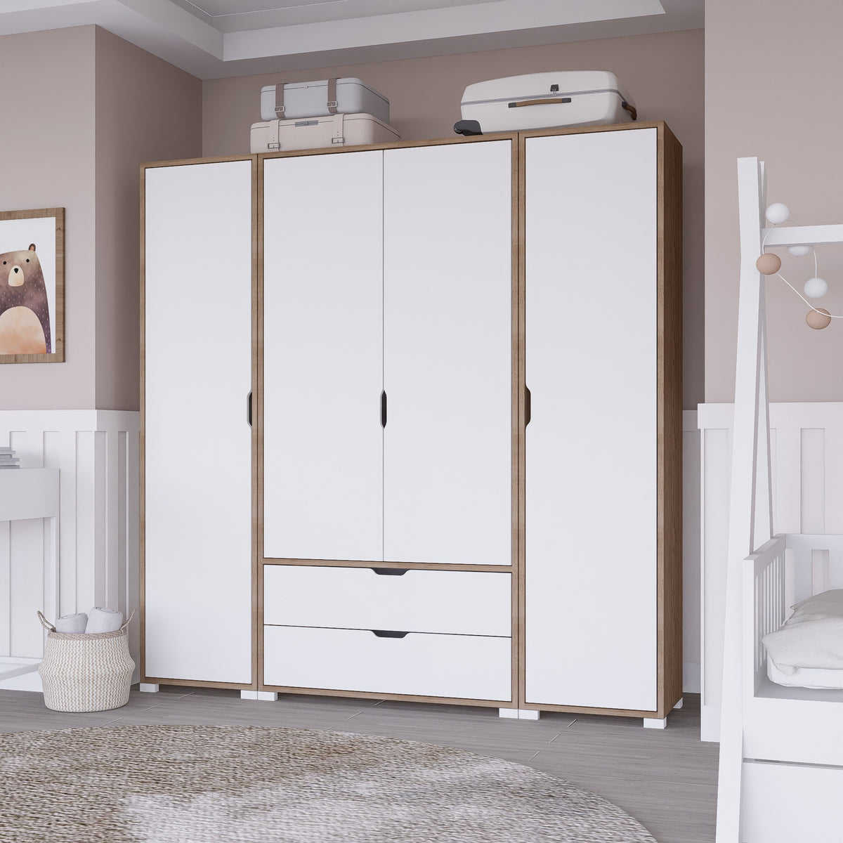 Ντουλάπα Komilio Ανοιχτό Καρυδί - Λευκό 170x45x183 εκ. Μελαμίνης