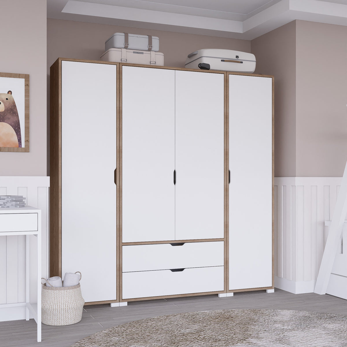Ντουλάπα Komilio Ανοιχτό Καρυδί - Λευκό 170x45x183 εκ. Μελαμίνης