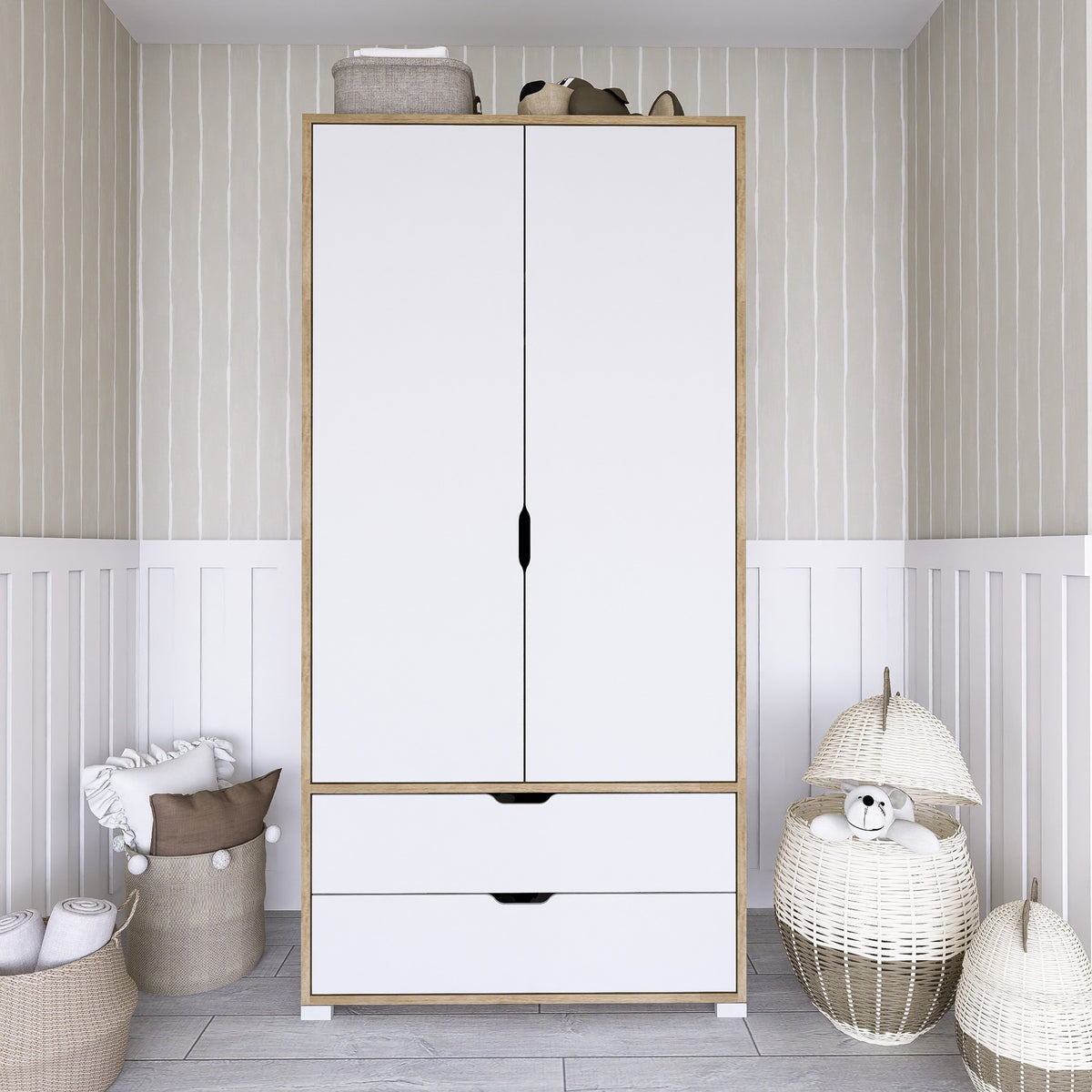 Ντουλάπα Pigadi Ανοιχτό Καρυδί - Λευκό 90x45x183 εκ. Μελαμίνης