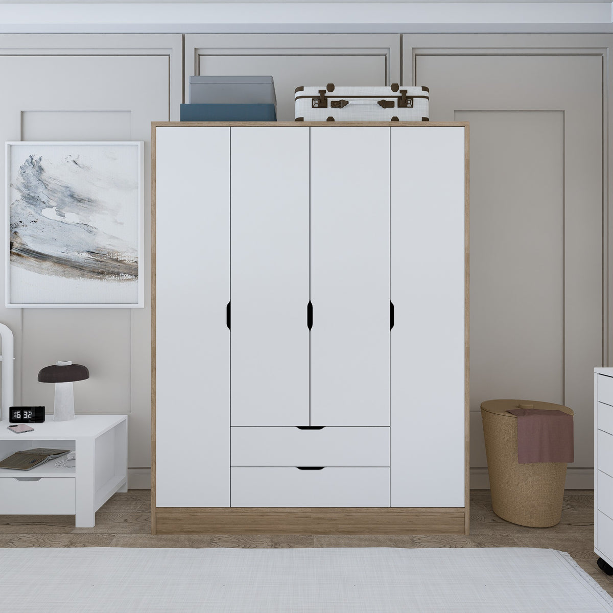 Ντουλάπα Spartochori Ανοιχτό Καρυδί - Λευκό 140x45x181.8 εκ. Μελαμίνης