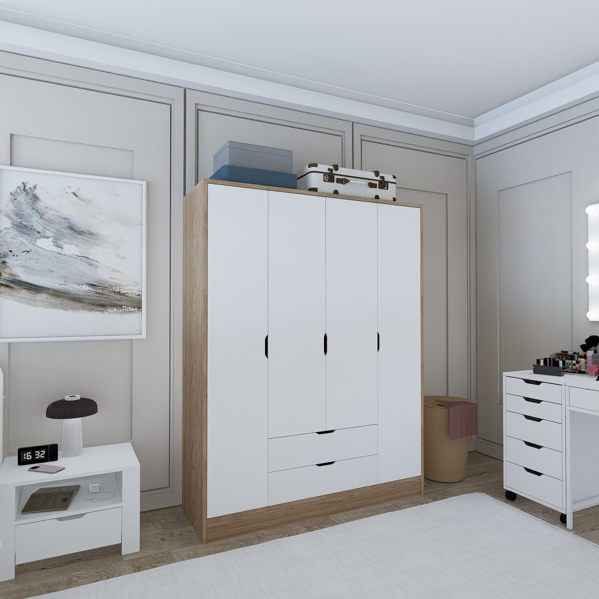 Ντουλάπα Spartochori Ανοιχτό Καρυδί - Λευκό 140x45x181.8 εκ. Μελαμίνης