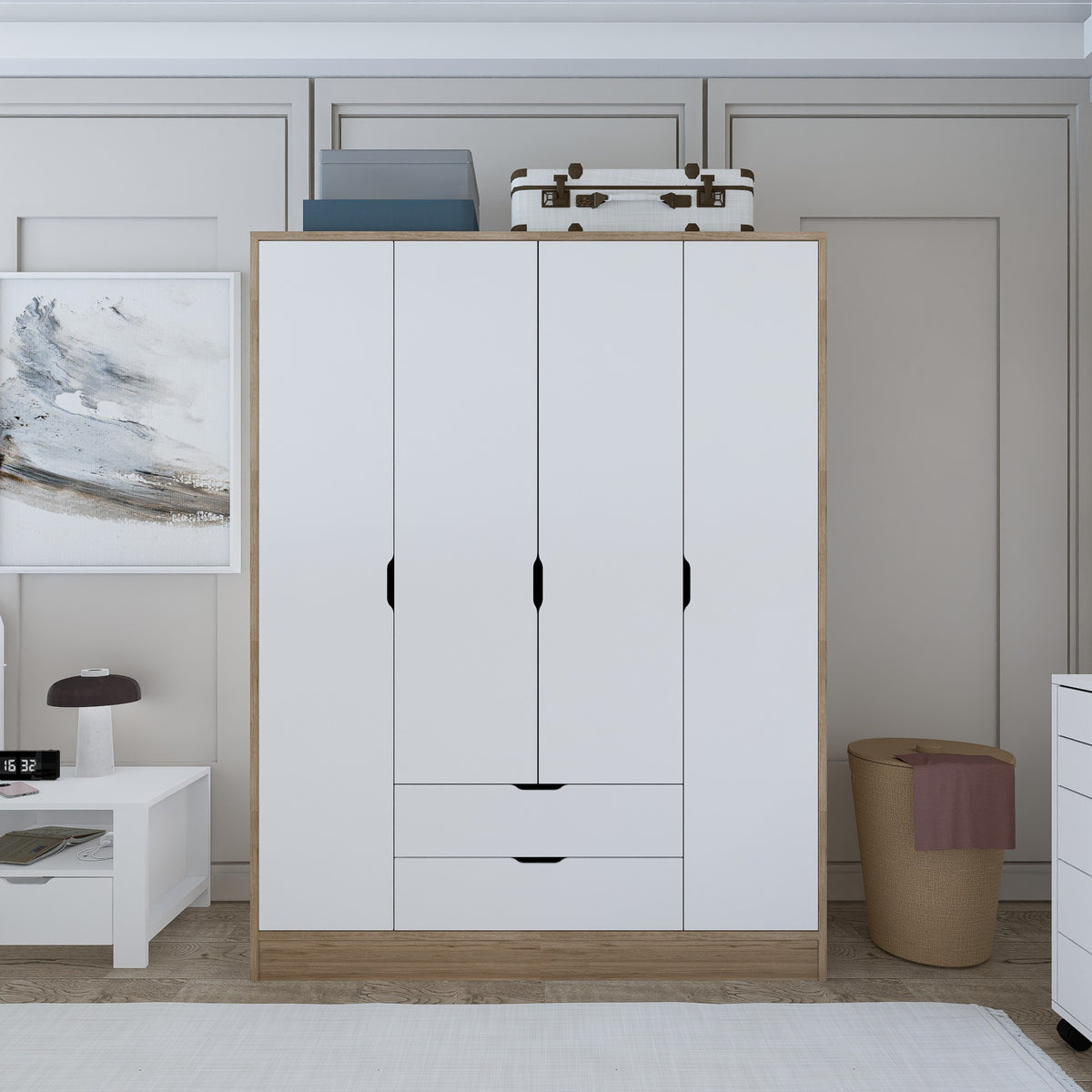 Ντουλάπα Spartochori Ανοιχτό Καρυδί - Λευκό 140x45x181.8 εκ. Μελαμίνης