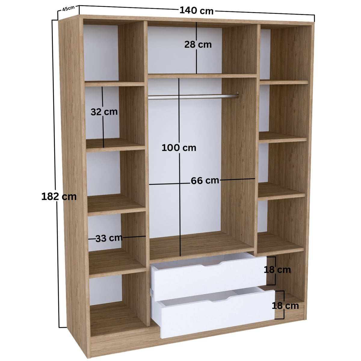 Ντουλάπα Spartochori Ανοιχτό Καρυδί - Λευκό 140x45x181.8 εκ. Μελαμίνης