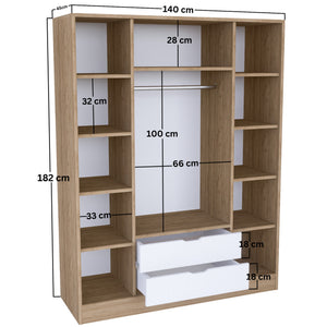 Ντουλάπα Spartochori Ανοιχτό Καρυδί - Λευκό 140x45x181.8 εκ. Μελαμίνης