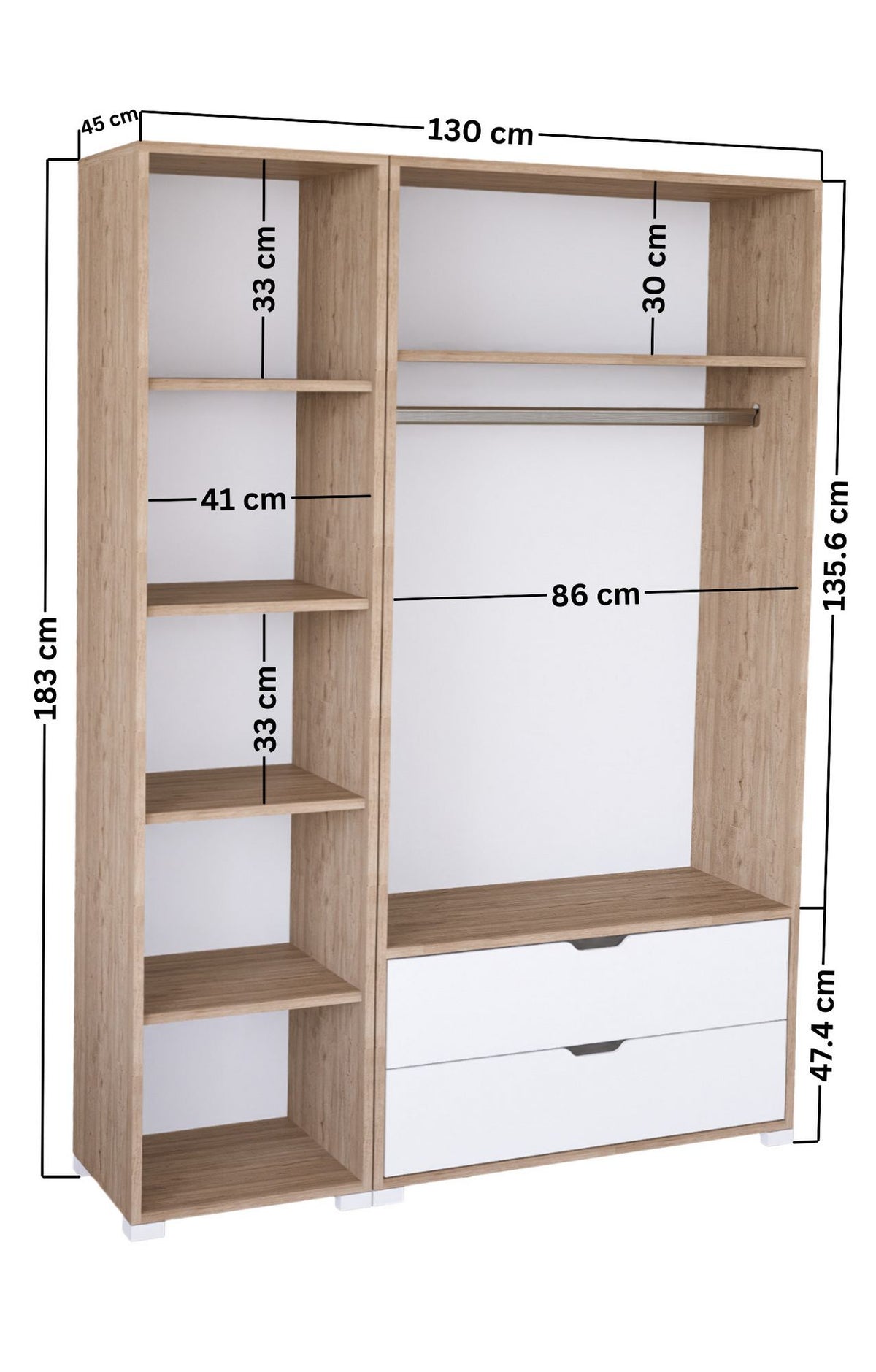 Ντουλάπα Komilio Ανοιχτό Καρυδί 130x45x183 εκ. Μελαμίνης