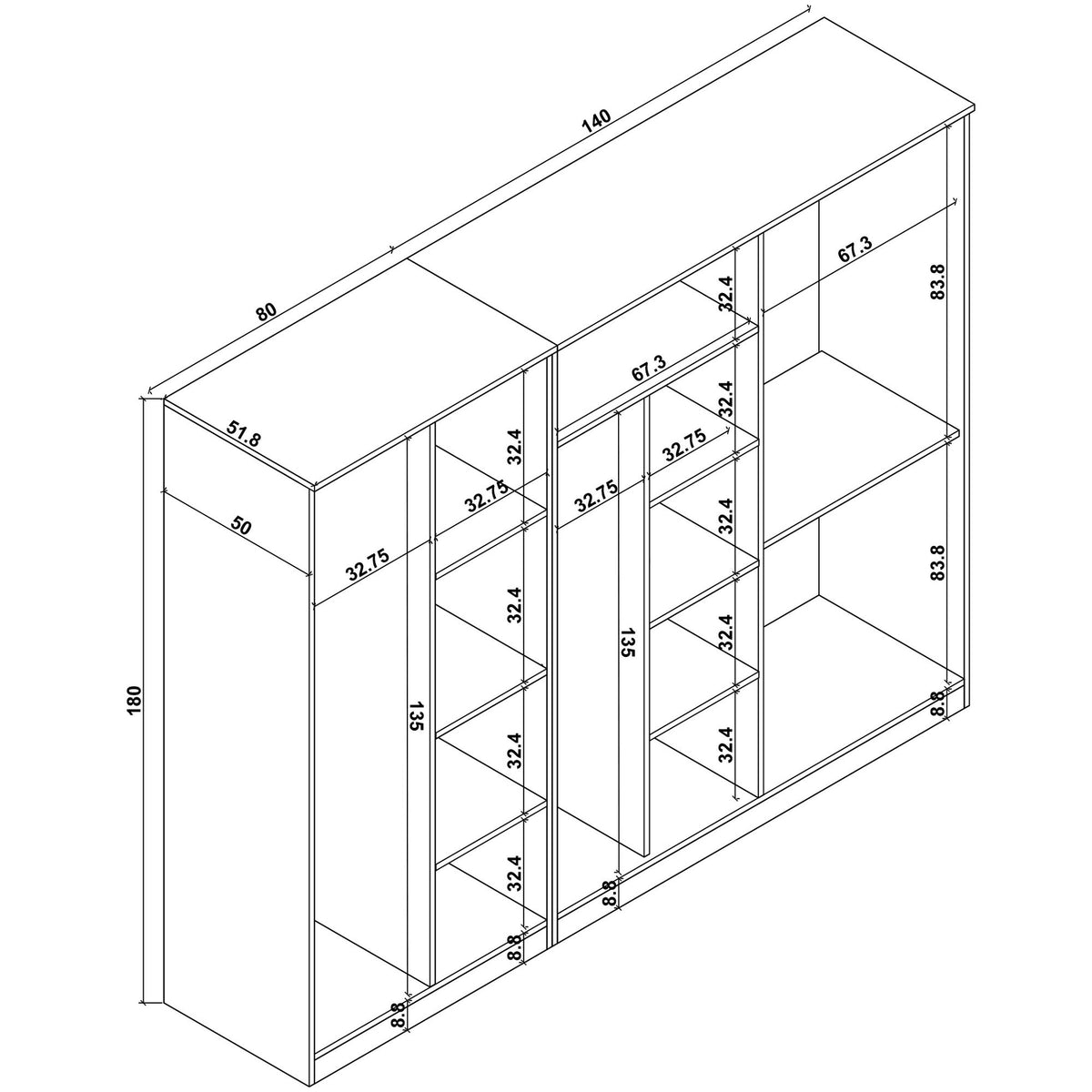 Ντουλάπα Mesotopos Ατλαντικό Πεύκο 220x51.8x180 εκ. Μελαμίνης