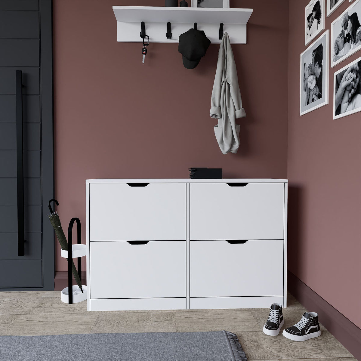 Παπουτσοθήκη Aigina Με Ράφια Ματ Λευκό 120.5x30x79.2 εκ. Μελαμίνης