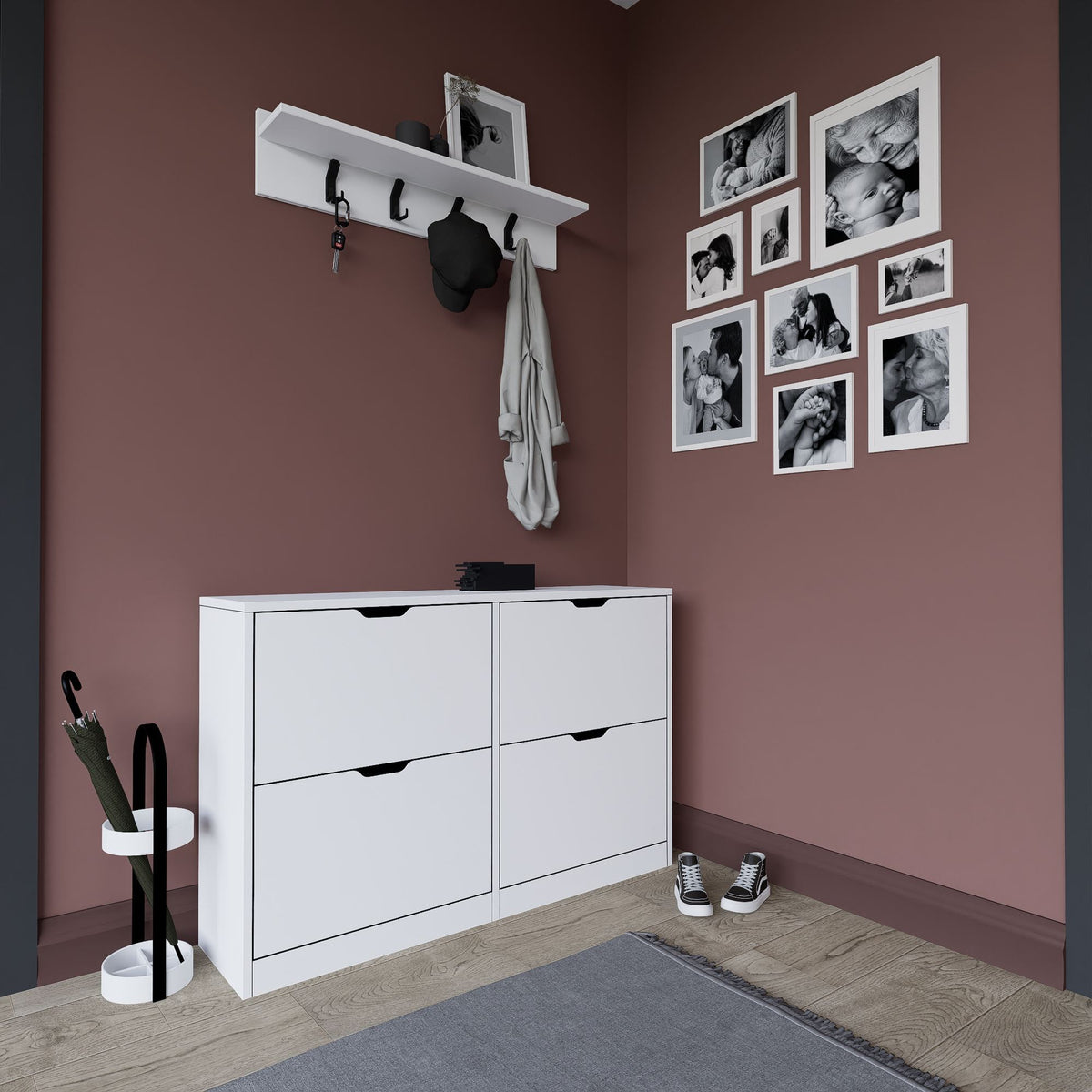 Παπουτσοθήκη Aigina Με Ράφια Ματ Λευκό 120.5x30x79.2 εκ. Μελαμίνης
